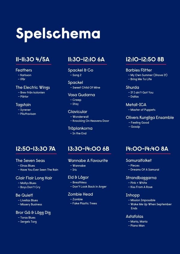 Spelschema för Popsfestivalen 2026